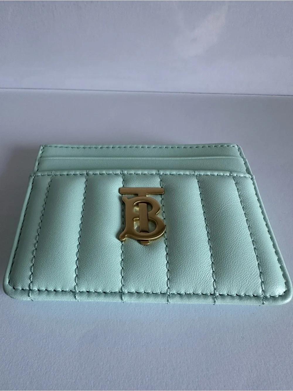 NWT Burberry Lola Cool Mint Quilted Leather TB Card Case Full Set